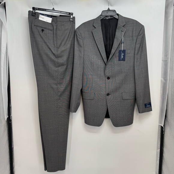 $495 NWT Ralph Lauren Wool 2-piece Athletic FitSuit 41Reg33 W Black/White